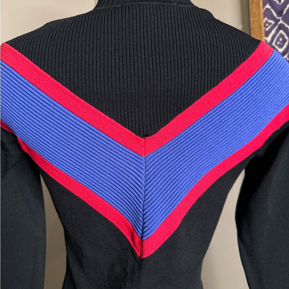 Sandro Knit Blue/Red Zip‎ Neck Long Sleeve Dress Sz S-M - Picture 7 of 11